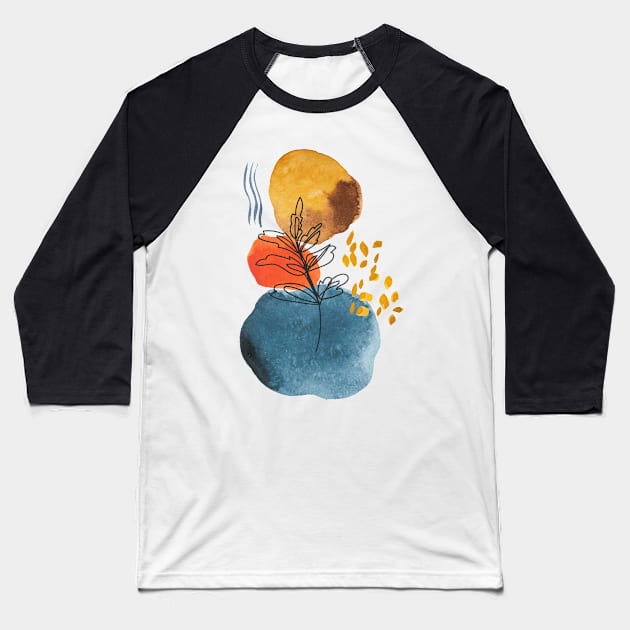 Abstract art of a tropical plant sketch with watercolor stain elements vector painting brush texture Baseball T-Shirt by Modern Art
